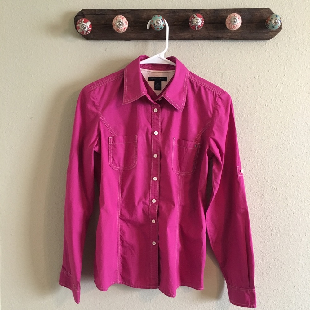 Tommy Hilfiger pink button down lon